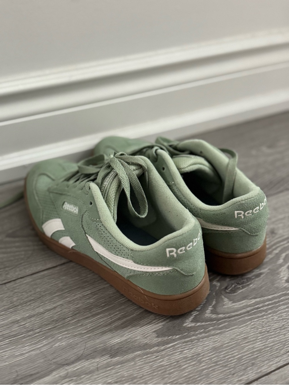 Reebok Suede Low-Top Sneakers in Sage Green and White